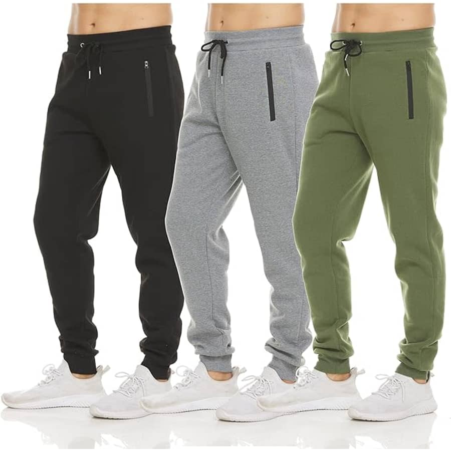 PURE CHAMP Men's Fleece Active Zipper Jogger Sweatpants 3-Pack for $40
