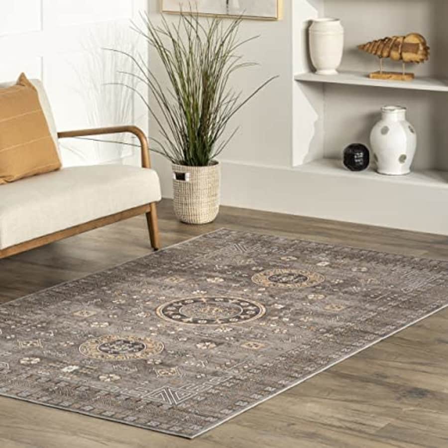 nuLOOM Tama Circle Medallion Machine Washable Ultra Thin Area Rug, 8' x 10', Brown for $170