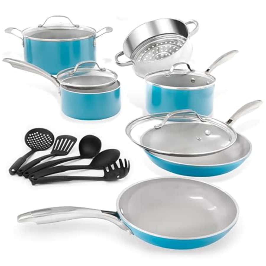 Gotham Steel 15 Piece Ceramic Pots and Pans Set Non Stick Cookware Set, Kitchen Cookware Sets, Pot for $105 Gotham Steel 15 Piece Ceramic Pots and Pans Set Non Stick Cookware Set, Kitchen Cookware Sets, Pot for $105