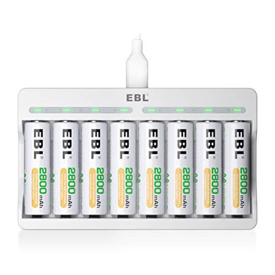 EBL Rechargeable AA Batteries 2800mAh 8 Pack and 8-Bay AA AAA Individual Rechargeable Battery for $27