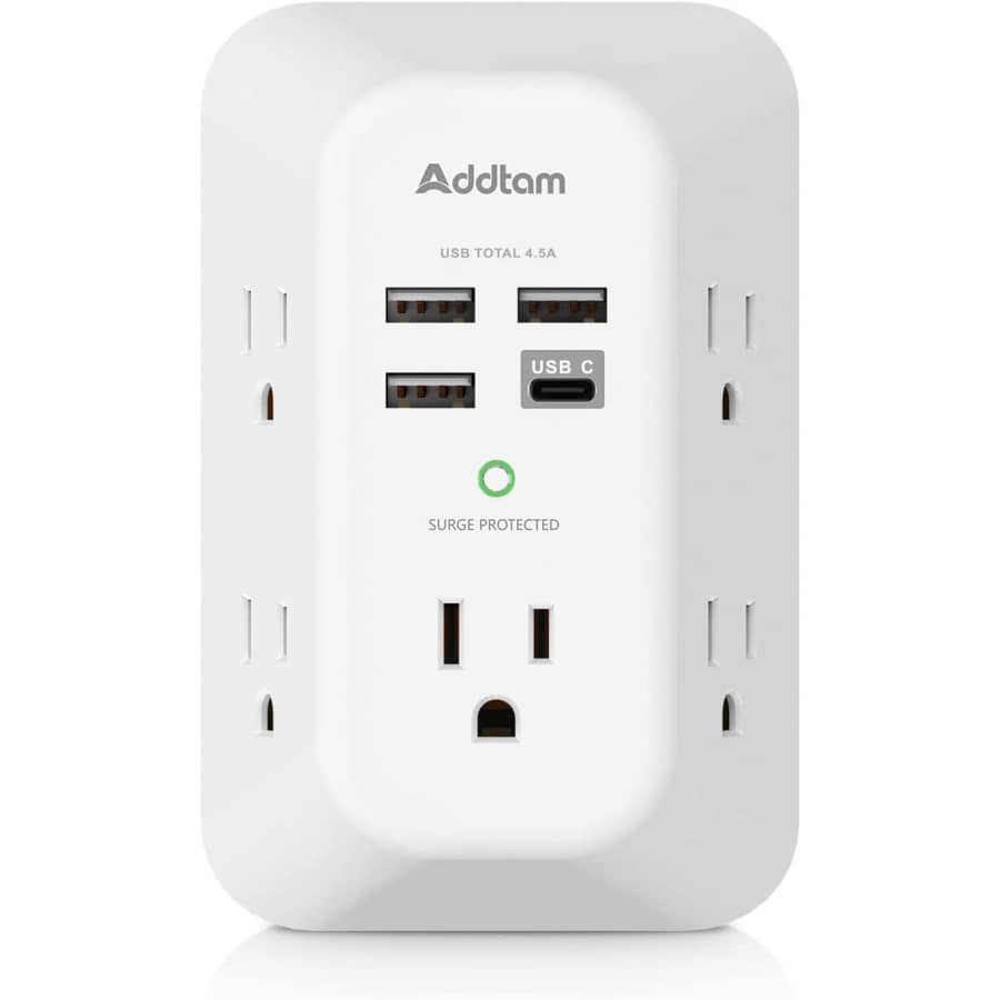 Addtam 9-in-1 USB Wall Outlet with Surge Protection: $6.99