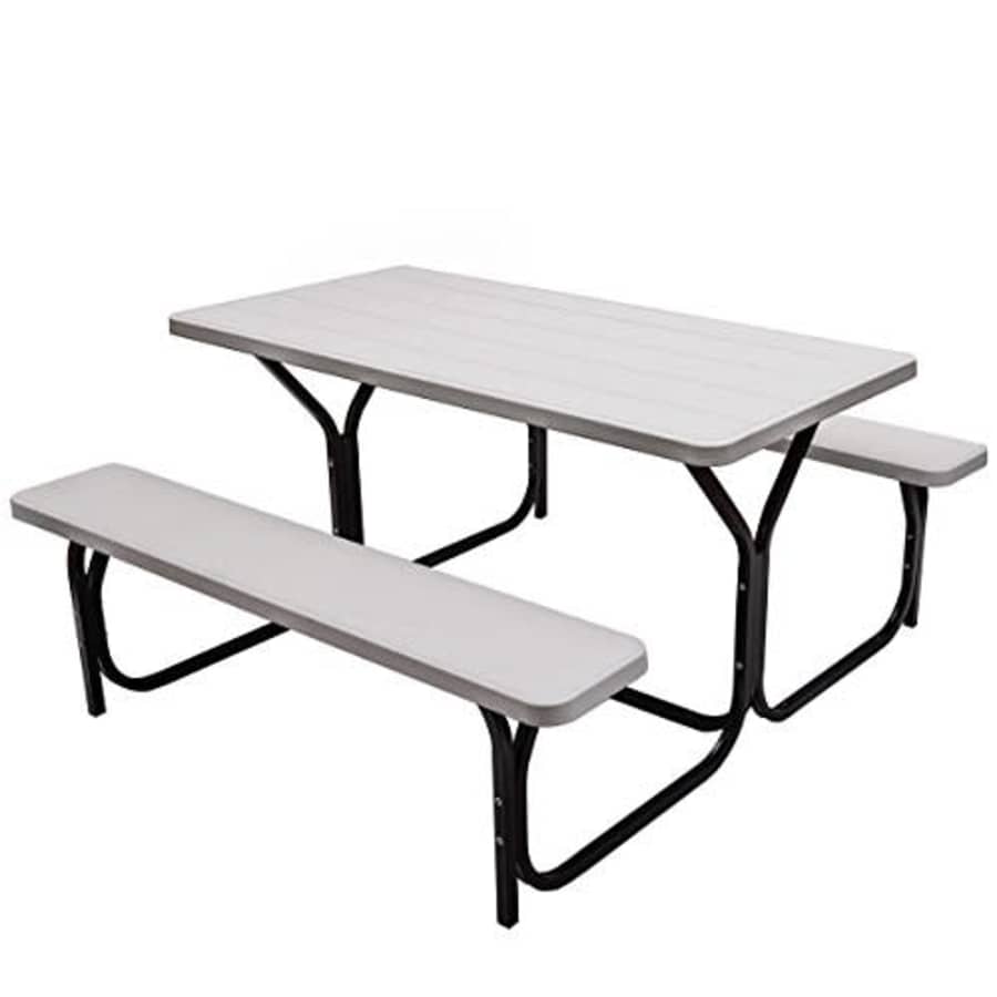 Giantex Picnic Table Bench Set Outdoor Camping All Weather Metal Base Wood-Like Texture Backyard for $170