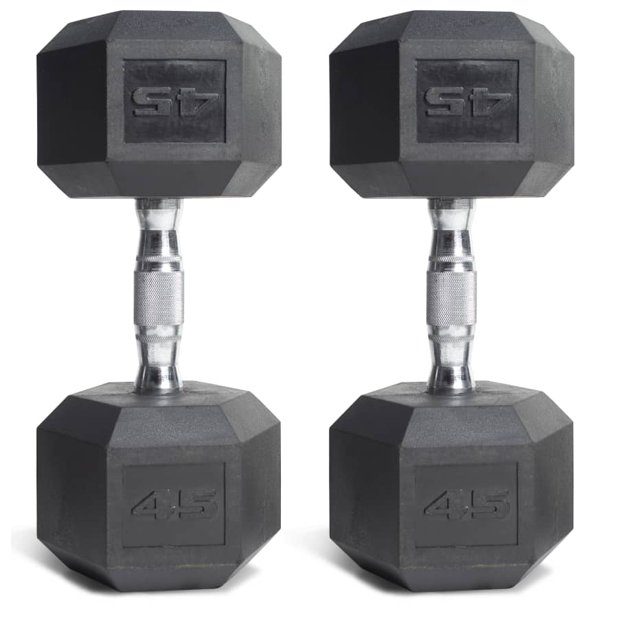 Cap Barbell 2 x 45 lb. Rubber Coated Hex Dumbell Set for $82