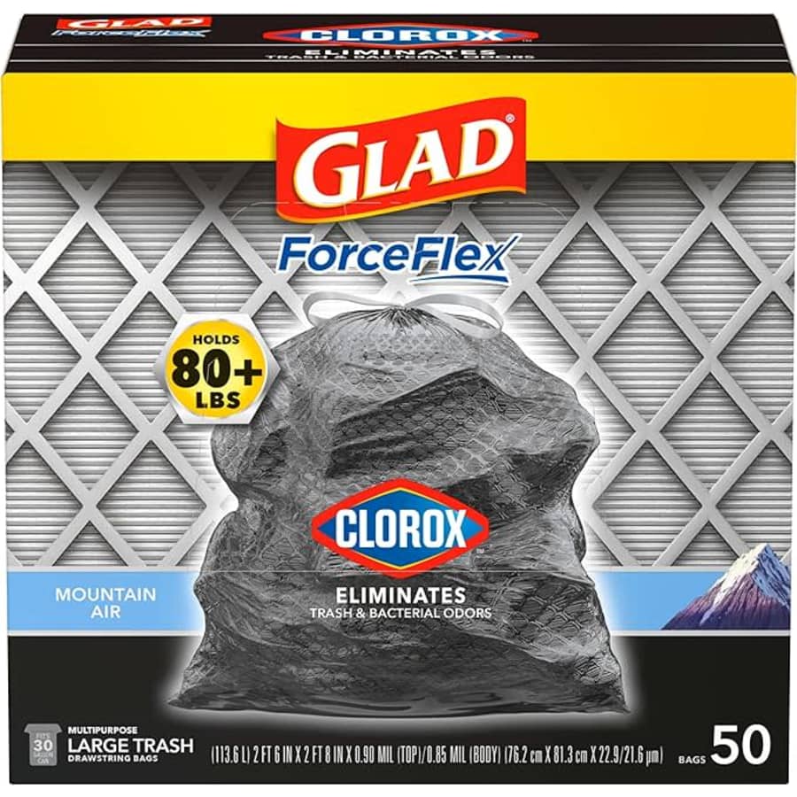 Glad 30-Gallon ForceFlex Drawstring Trash Bags w/ Clorox 50-Pack for $14 via Sub. & Save
