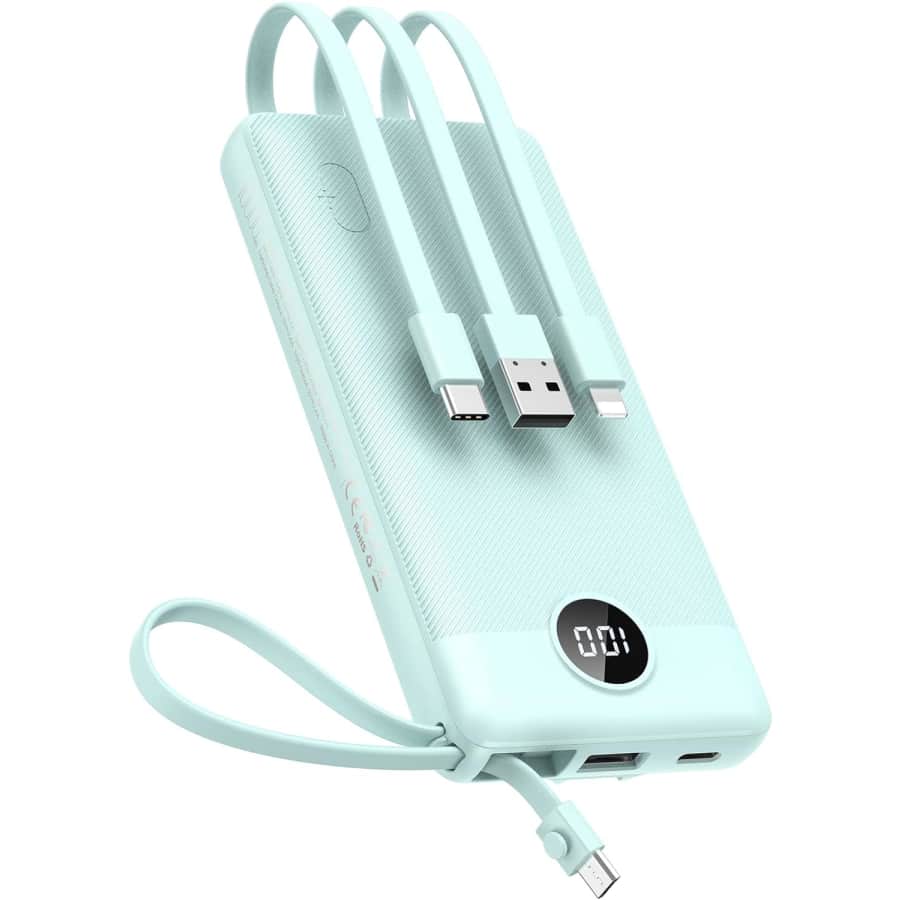 Veektomx 10,000mAh Portable Charger w/ Built-in Cables for $24