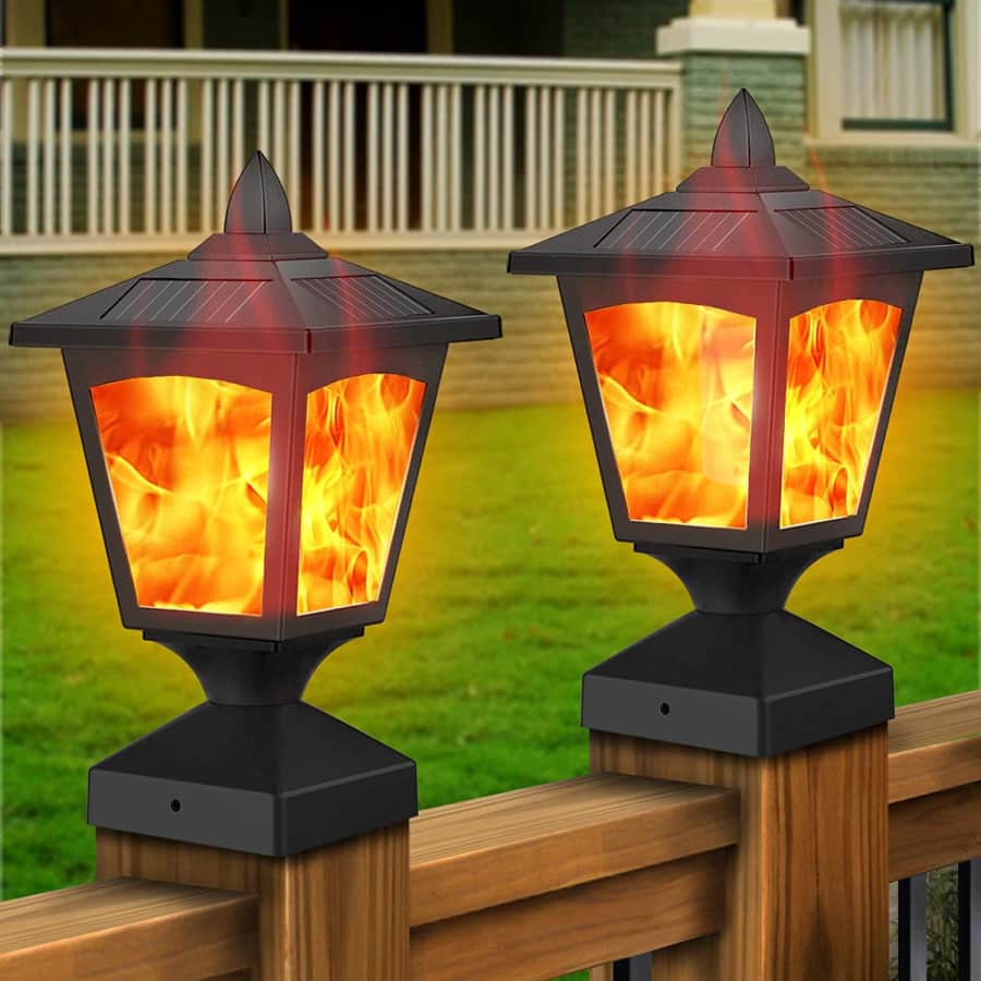 Henre LED Solar Flame Post Lights 2-Pack for $26
