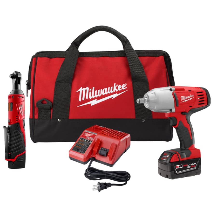 Milwaukee M18/M12 12/18V Li-Ion Cordless 3/8" Ratchet w/ 1/2" Impact Wrench Combo Kit for $199 Milwaukee M18/M12 12/18V Li-Ion Cordless 3/8" Ratchet w/ 1/2" Impact Wrench Combo Kit for $199