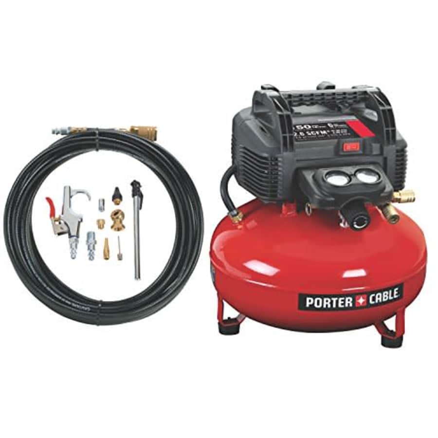PORTER-CABLE Compressor, Oil-Free, UMC Pancake, 13-Piece Accessory Kit, 6-Gallon, 150 PSI (C2002-WK) for $242 PORTER-CABLE Compressor, Oil-Free, UMC Pancake, 13-Piece Accessory Kit, 6-Gallon, 150 PSI (C2002-WK) for $242