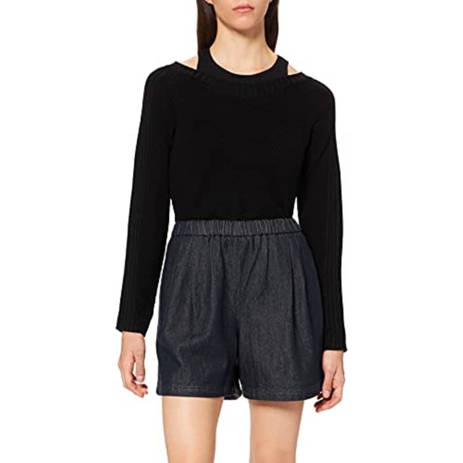 A|X Armani Exchange Women's Dark Wash Herringbone Elastic Shorts, Indigo Denim, 10 for $67