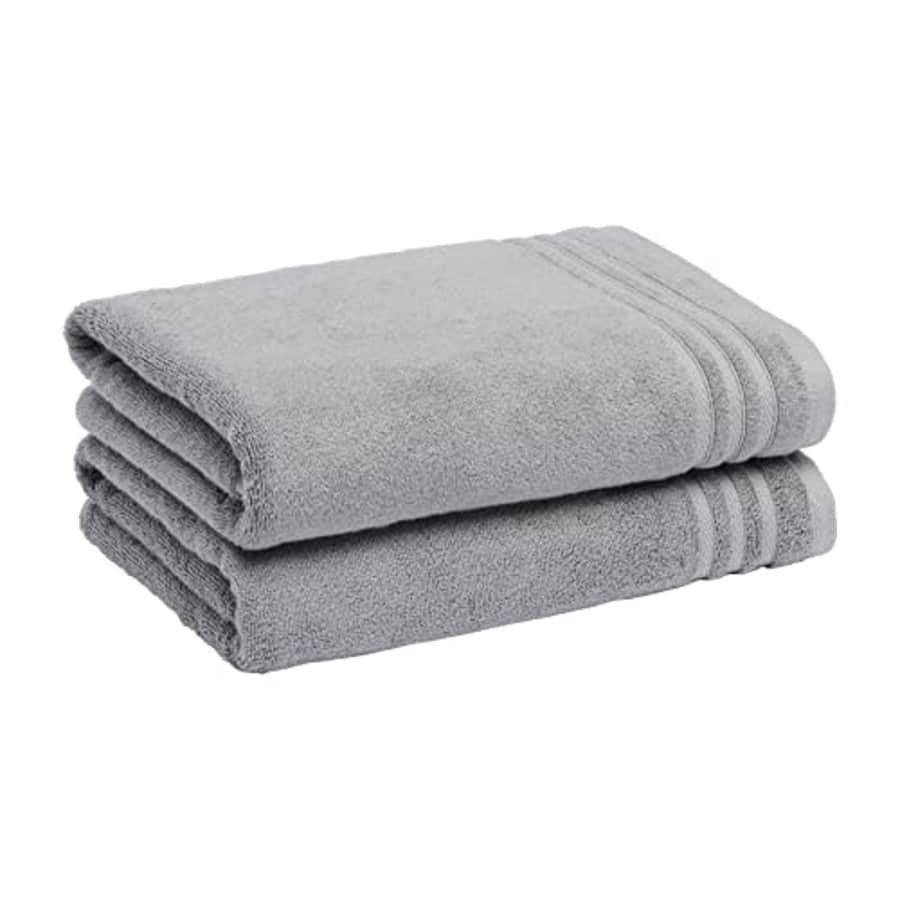 Amazon Basics Cotton Bath Towels, Made with 30% Recycled Cotton Content - 2-Pack, Blue Gray for $18