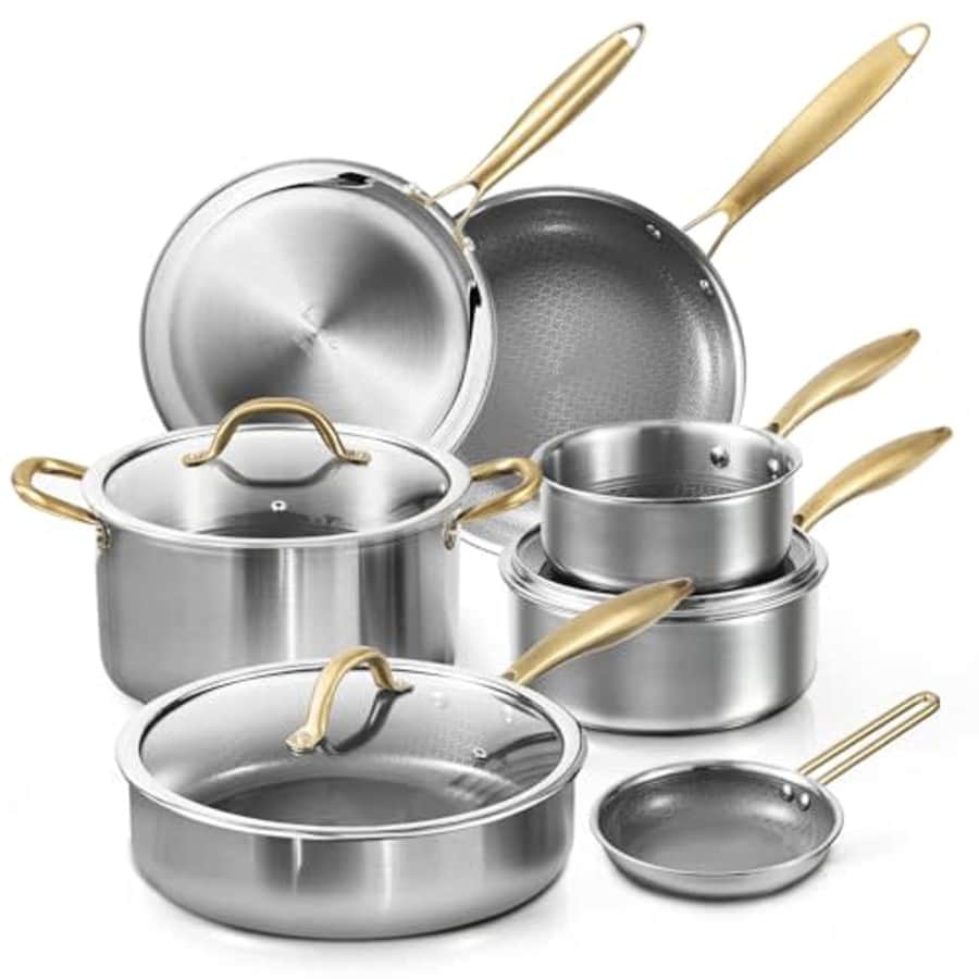 CAROTE Ceramic Tri-Ply Stainless Steel Cookware Set, 10Pcs Stainless Steel Pots and Pans with for $120 CAROTE Ceramic Tri-Ply Stainless Steel Cookware Set, 10Pcs Stainless Steel Pots and Pans with for $120