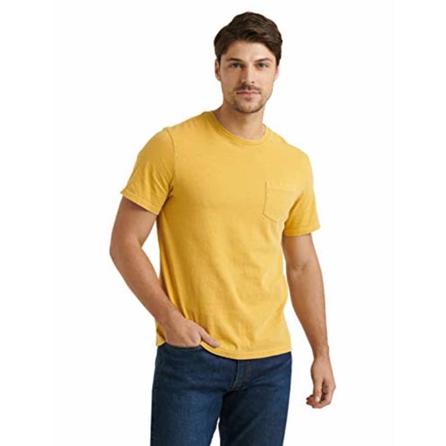 Lucky Brand Men's Short Sleeve Crew Neck Sunset Pocket Tee Shirt, Ochre, XL for $20