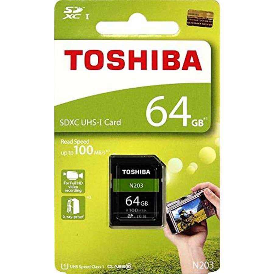 Toshiba 64GB N203 SDXC UHS-I Card U1 Class 10 SD Card Memory Card 100MB/s (THN-N203N0640A4) for $83 Toshiba 64GB N203 SDXC UHS-I Card U1 Class 10 SD Card Memory Card 100MB/s (THN-N203N0640A4) for $83
