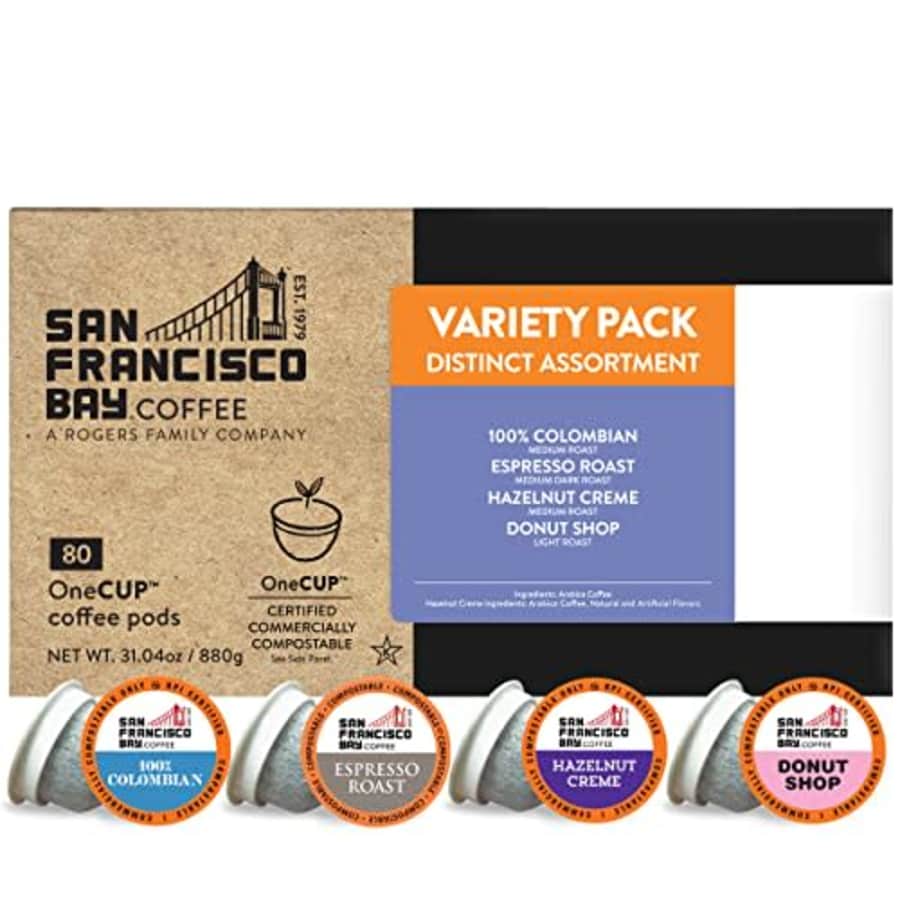 SF Bay Coffee San Francisco Bay Compostable Coffee Pods - Assorted Variety Pack (80 Ct) K Cup Compatible for $44