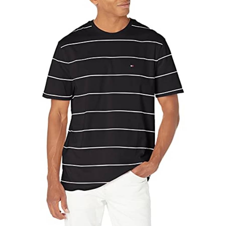 Tommy Hilfiger Men's Short Sleeve Graphic T Shirt, Jet Black PT/Bright White PT, X-Large for $23