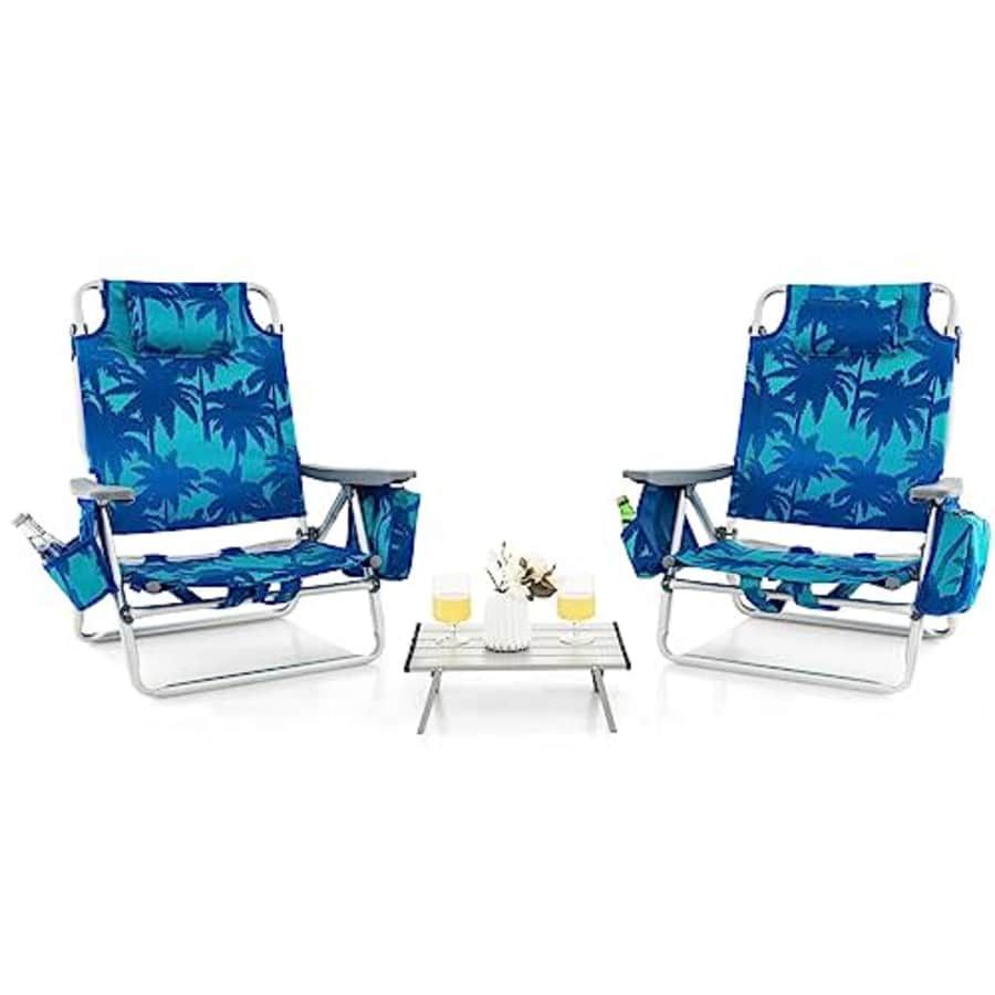 Giantex 3-PCS Folding Camping Chair - Beach Chair and Aluminum Table Set, Patio Sling Chairs with 5 for $126
