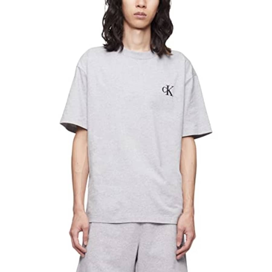 Calvin Klein Men's Relaxed Fit Monogram Logo Crewneck T-Shirt, Heroic Grey Heather, Extra Small for $33
