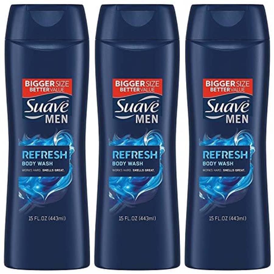 Suave Men Body Wash, Refresh, 15 Fl Ounce (Pack of 3) for $11