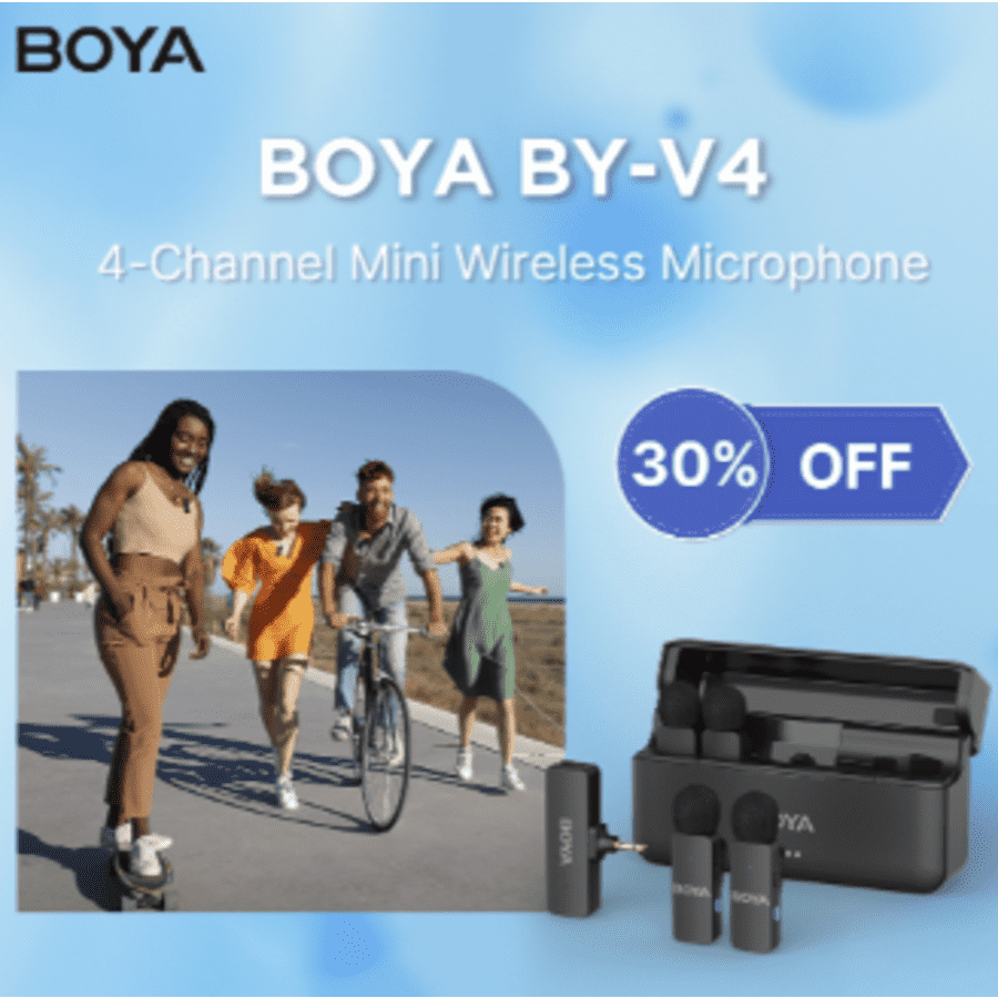 Boya BY-V4 4-Person Simultaneous Recording & Intelligent Noise Cancellation Microphone Set for $98