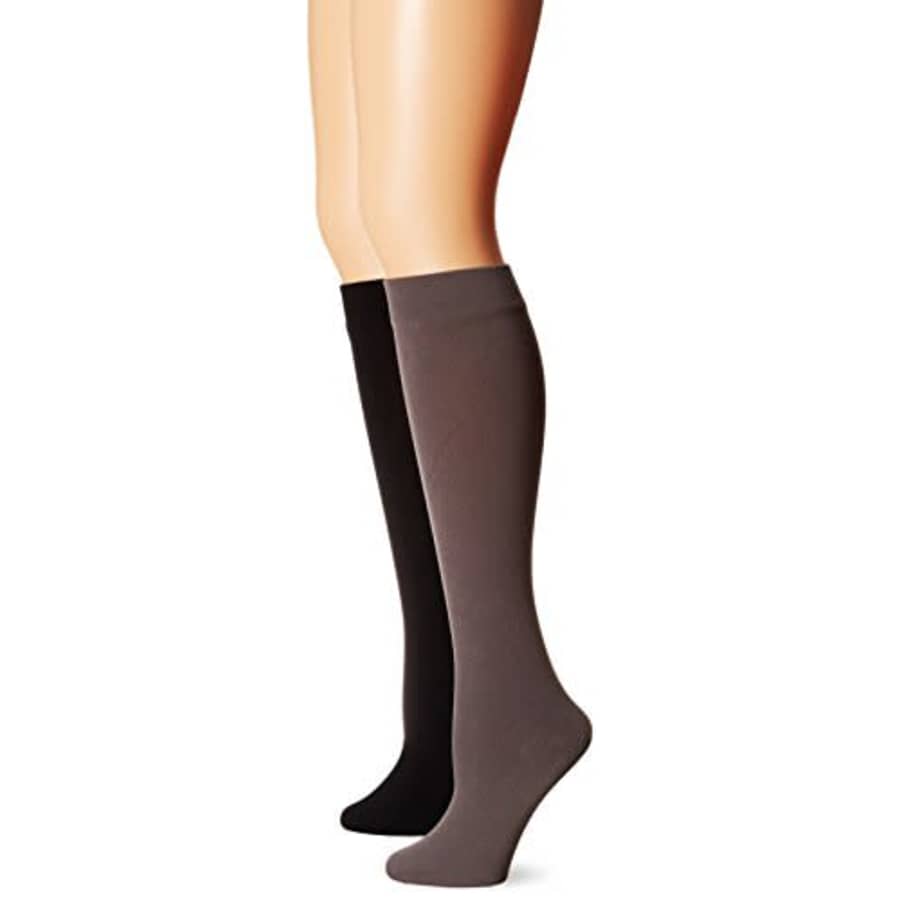 Muk Luks Women's Fleece Lined 2-Pair Pack Knee High Socks, Black/Dark Grey, Large/X-Large for $10