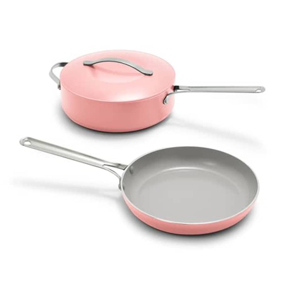 GreenPan Nova 3 Piece Cookware Pots and Pans Set, 10 Frypan and 4.37QT Saut Pan with Lid, Healthy for $70