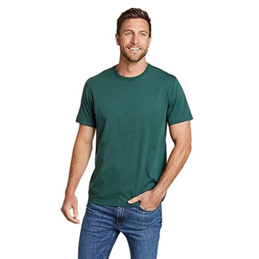 Eddie Bauer Men's Legend Wash 100% Cotton Short-Sleeve Classic T-Shirt, Dk Evergreen, Large for $25 Eddie Bauer Men's Legend Wash 100% Cotton Short-Sleeve Classic T-Shirt, Dk Evergreen, Large for $25