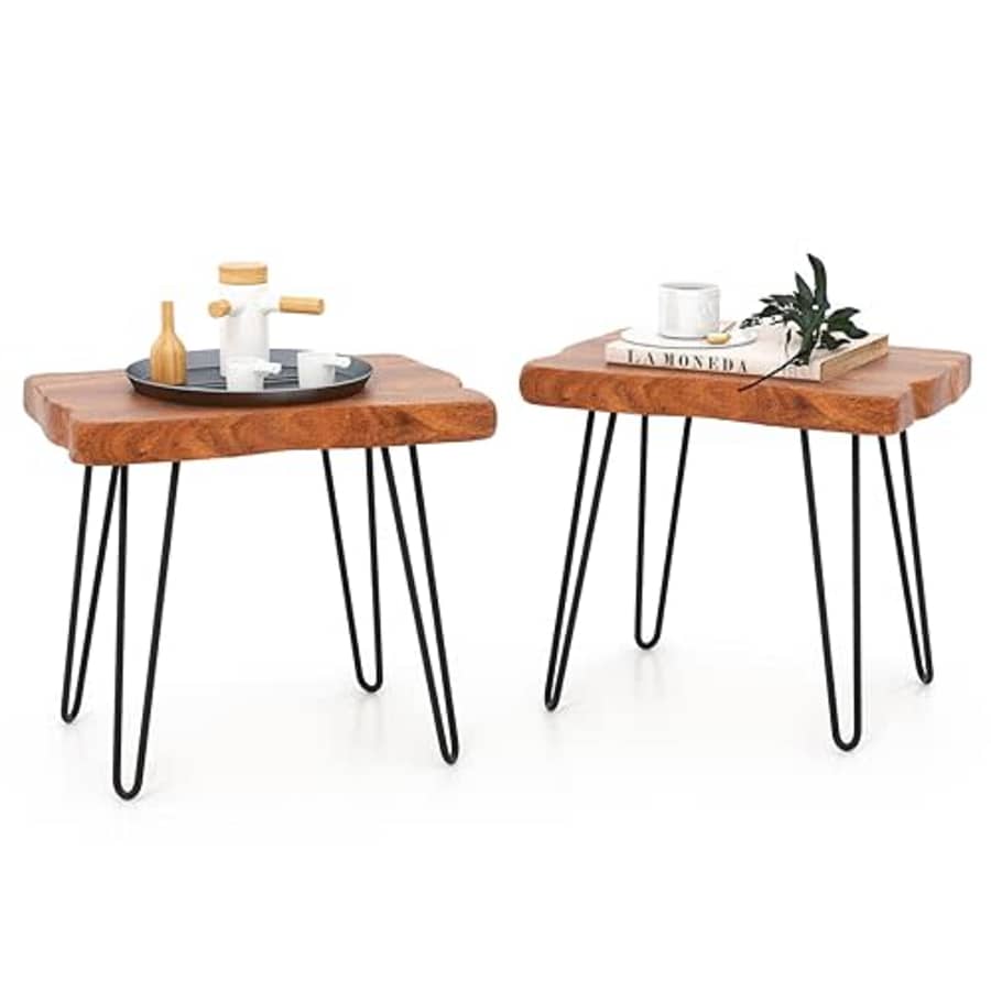 Giantex Teak Wood End Table, Solid Live Edge Outdoor Side Table w/Natural Grain & Heavy-Duty Metal for $136 Giantex Teak Wood End Table, Solid Live Edge Outdoor Side Table w/Natural Grain & Heavy-Duty Metal for $136