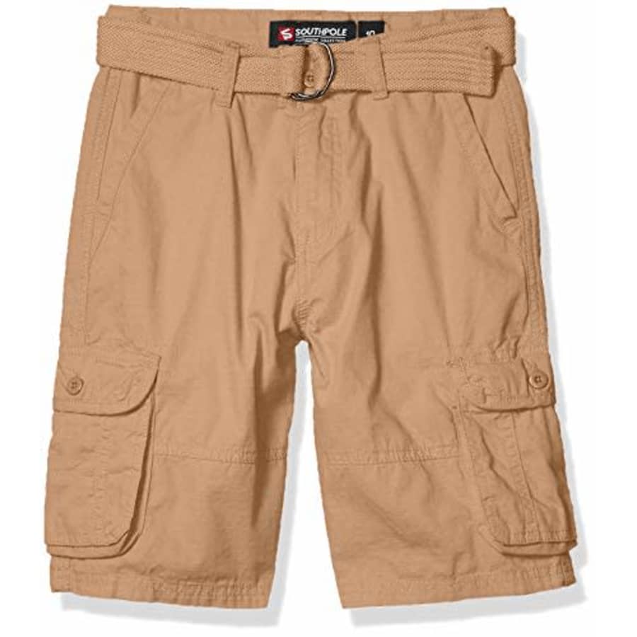 Southpole - Kids Boys' Big Belted Ripstop Basic Cargo Shorts, Khaki As, 8 for $16