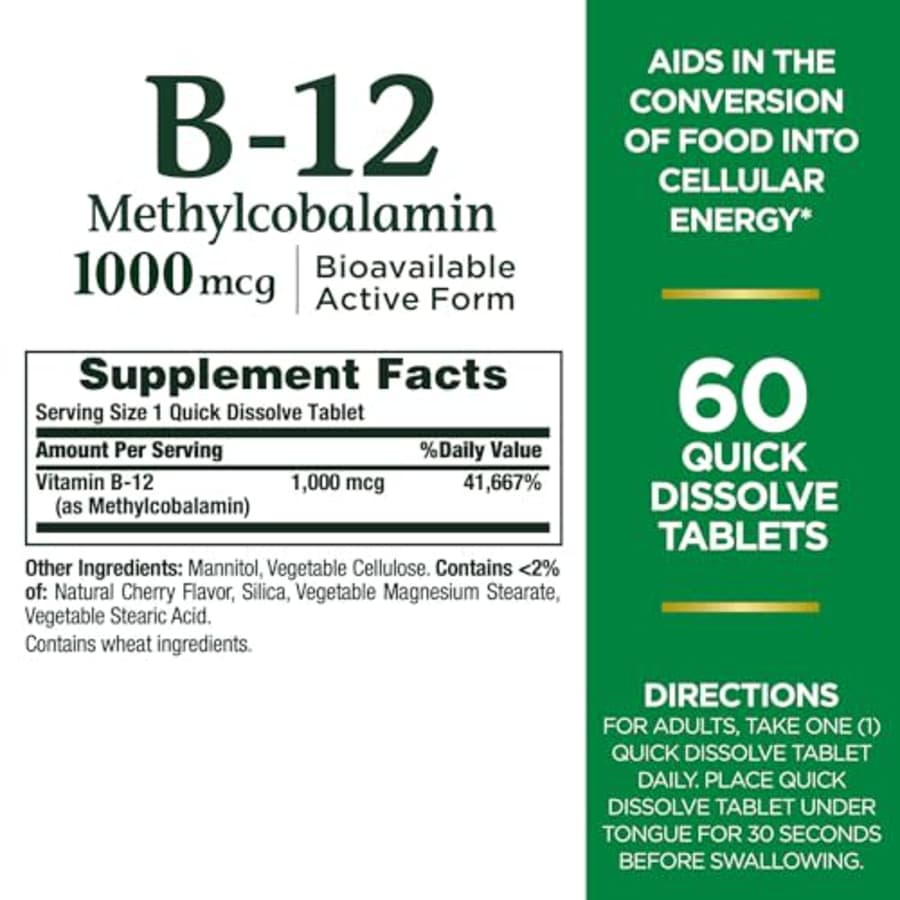 Nature's Bounty Vitamin B-12 Quick Dissolve Tablets, 1000mcg, Aids in The Conversion of Food into for $10