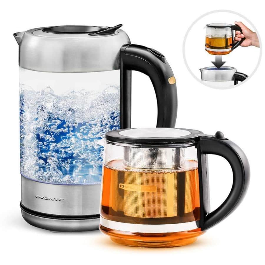 Ovente 1.7-Liter Glass Electric Kettle + 27-oz. Infuser Tea Kettle for $37 Ovente 1.7-Liter Glass Electric Kettle + 27-oz. Infuser Tea Kettle for $37