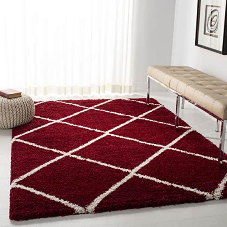 Safavieh Hudson Shag Collection SGH281R Diamond Trellis 2-inch Thick Area Rug, 3' x 5', Red/Ivory for $48 Safavieh Hudson Shag Collection SGH281R Diamond Trellis 2-inch Thick Area Rug, 3' x 5', Red/Ivory for $48