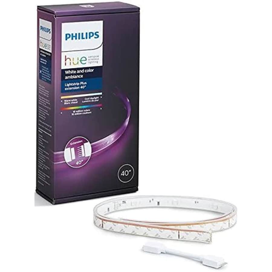 Philips Hue Bluetooth Smart Lightstrip Plus 1m/3ft Extension with Plug, (Voice Compatible with for $20 Philips Hue Bluetooth Smart Lightstrip Plus 1m/3ft Extension with Plug, (Voice Compatible with for $20