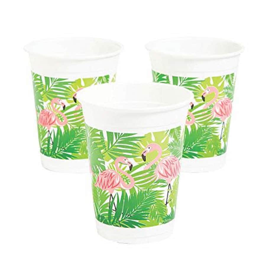 Fun Express Tropical Flamingo Disposable Plastic Cups - Bulk set of 50, Each Holds 16 oz - Luau and Tiki Party for $18