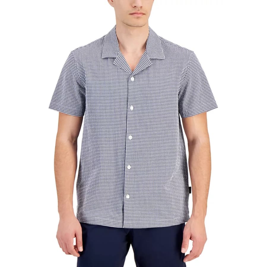 Michael Kors Men's Gingham Seersucker Camp Shirt for $18 Michael Kors Men's Gingham Seersucker Camp Shirt for $18