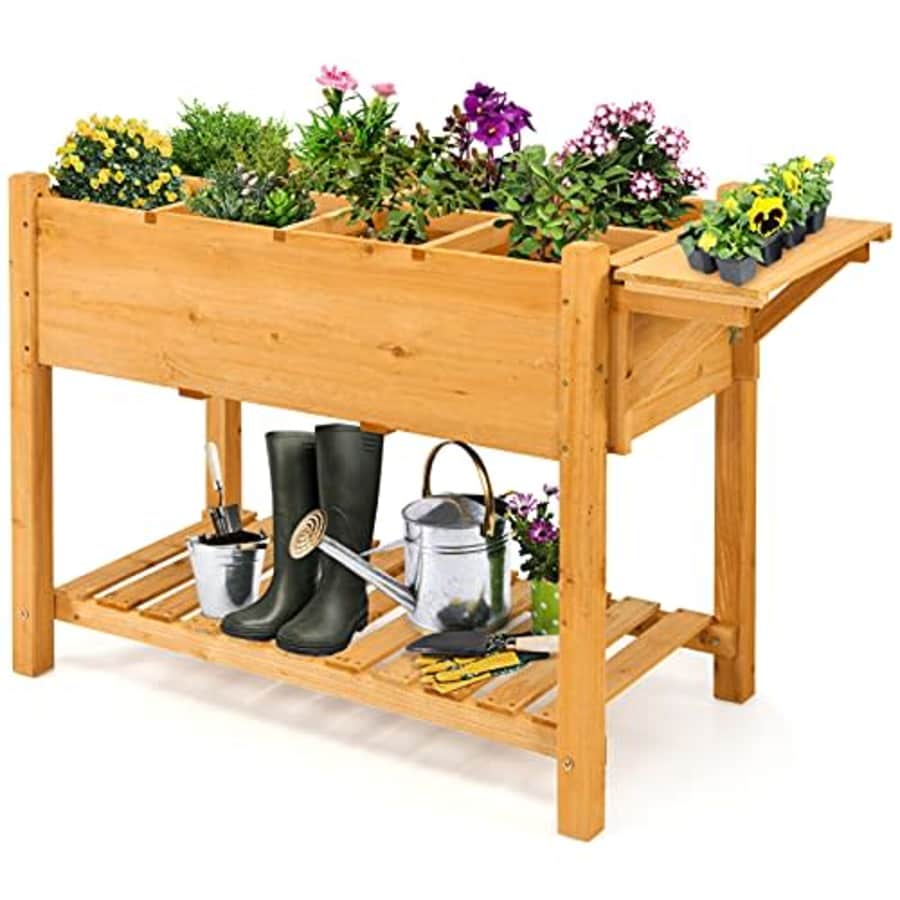 Giantex Planter Raised Bed, Elevated Raised Garden Box with 8 Grids and Side Work Table, Outdoor for $110 Giantex Planter Raised Bed, Elevated Raised Garden Box with 8 Grids and Side Work Table, Outdoor for $110