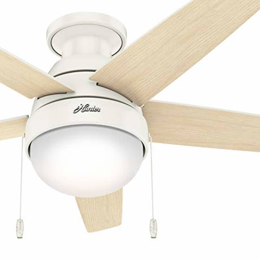 Hunter Fan 46 inch Low Profile Fresh White Indoor Ceiling Fan with Light Kit and Pull Chain for $97