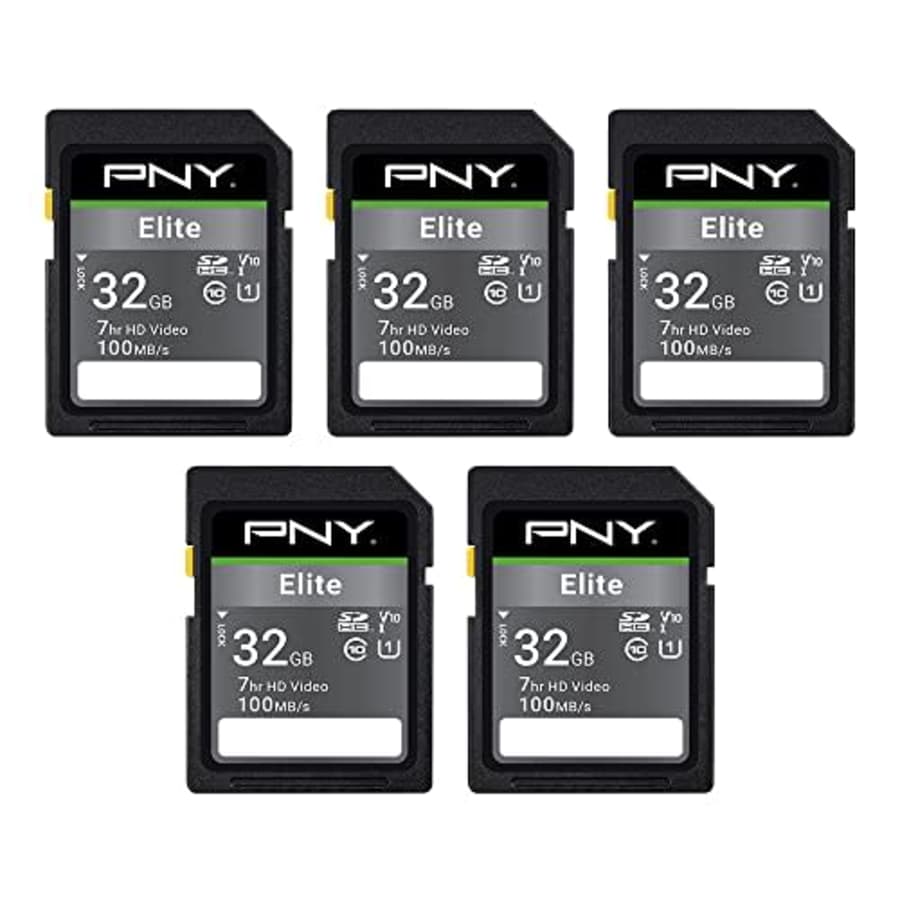 PNY 32GB Elite Class 10 U1 V10 SDHC Flash Memory Card 5-Pack - 100MB/s Read, Class 10, U1, V10, for $15