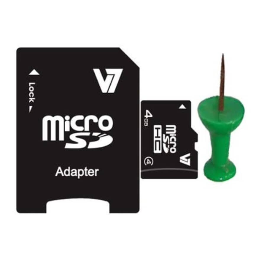 V7 VAMSDH4GCL4R-2E - Flash-Speicherkarte ( microSDHC/SD-Adapter inbegriffen ) - 4 GB for $27 V7 VAMSDH4GCL4R-2E - Flash-Speicherkarte ( microSDHC/SD-Adapter inbegriffen ) - 4 GB for $27