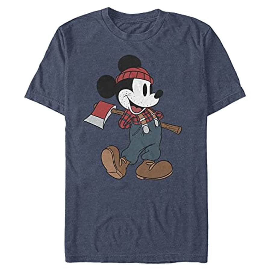 Disney Men's Characters Lumberjack Mickey T-Shirt, Navy Blue Heather, Small for $25