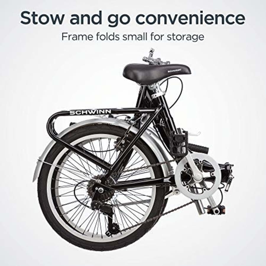 Schwinn Loop Adult Folding Bike, 20-inch Wheels, 7-Speed Drivetrain, Rear Carry Rack, Carrying Bag, for $457 Schwinn Loop Adult Folding Bike, 20-inch Wheels, 7-Speed Drivetrain, Rear Carry Rack, Carrying Bag, for $457