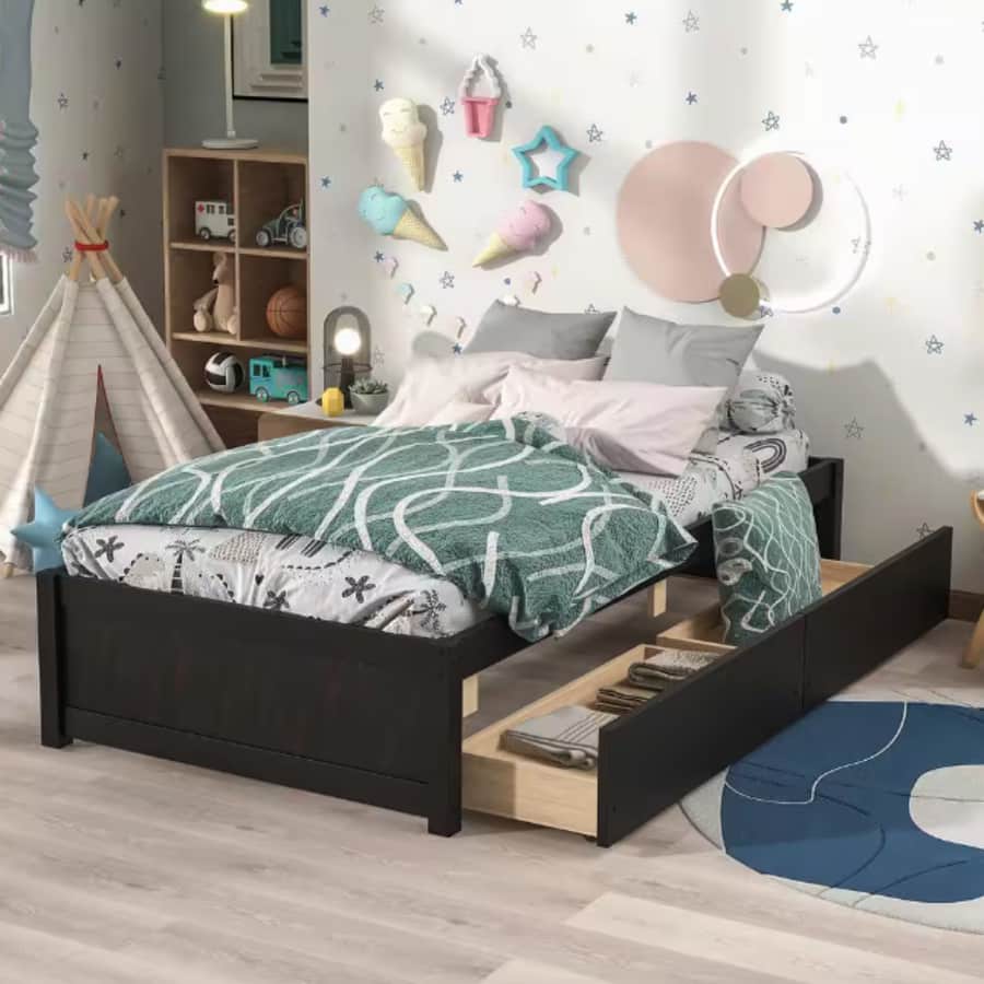 Harper & Bright Designs Twin Platform Storage Bed with 2 Drawers for $212