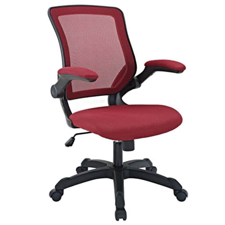 Modway Veer Office Chair with Mesh Back and Vinyl Seat With Flip-Up Arms in Red for $122
