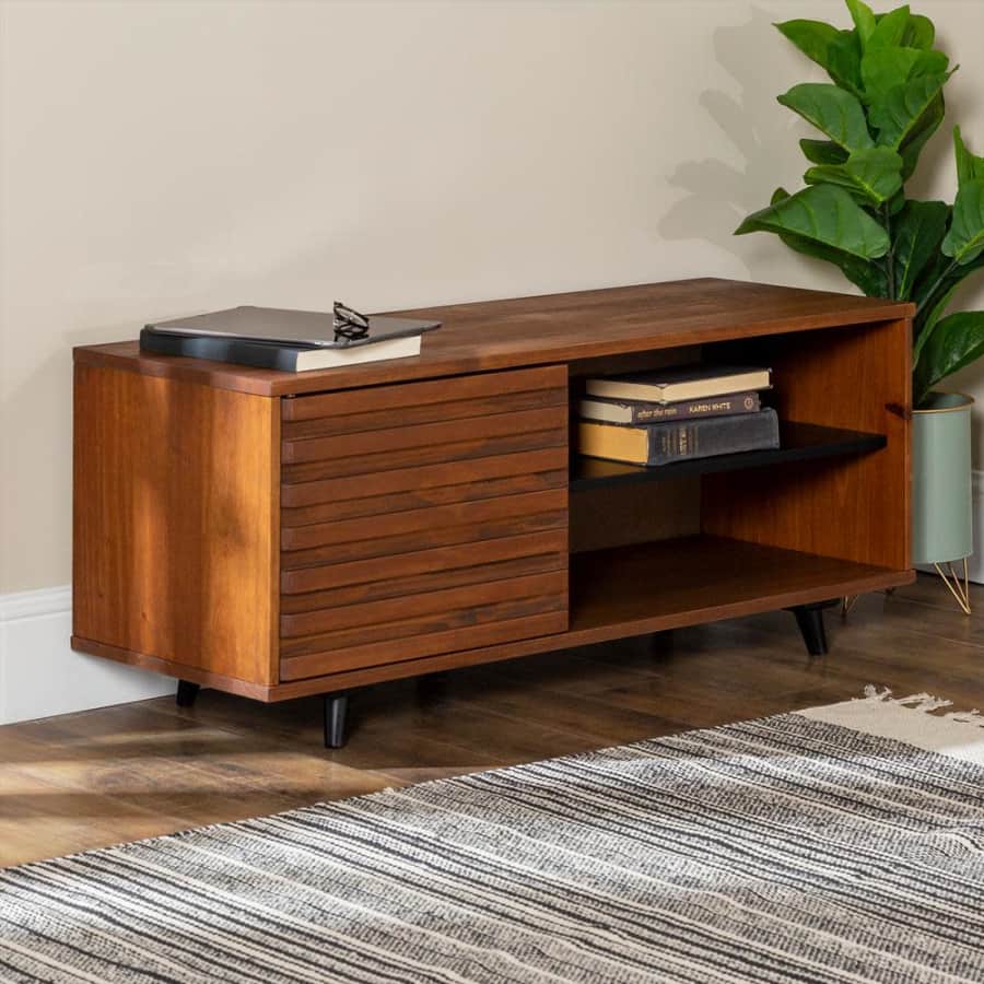 Welwick Designs 44" Solid Wood Slat Door Storage Bench for $160