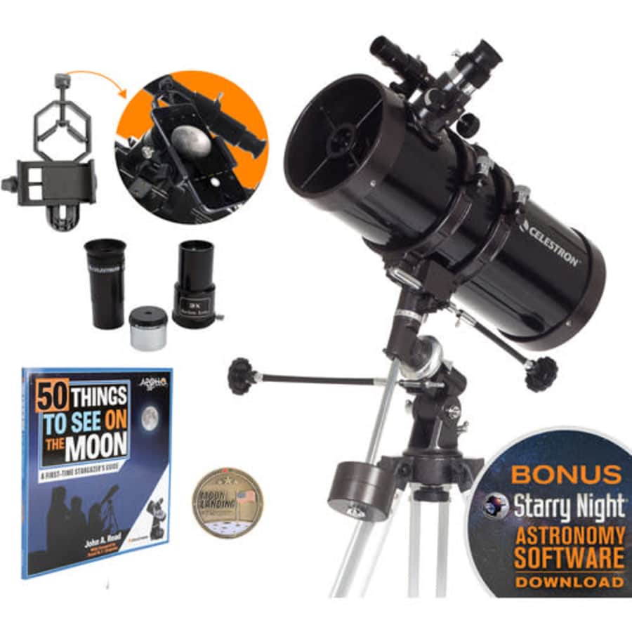 Celestron PowerSeeker 127EQ 127mm f/9 Reflector Telescope Apollo 11 Aniversary Bundle for $100