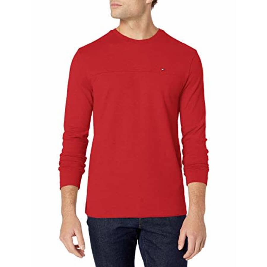 Tommy Hilfiger Men's Long Sleeve Cotton T Shirt, RED, X-Large for $44