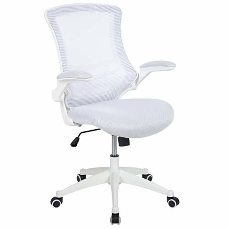 Flash Furniture Mid-Back White Mesh Swivel Ergonomic Task Office Chair with White Frame and Flip-Up for $161