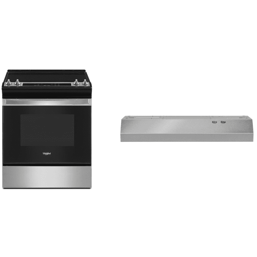 Whirlpool 4.8-Cu. Ft. Slide-In Electric Range w/ 30" Externally Vented Range Hood for $850 Whirlpool 4.8-Cu. Ft. Slide-In Electric Range w/ 30" Externally Vented Range Hood for $850