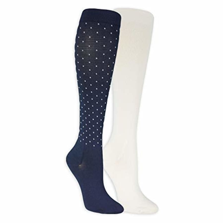 Dr. Scholl's Women's Graduated Compression Knee High - 1 & 2 Pair Packs Socks, Blue Pin Dot, 4 10 US for $8 Dr. Scholl's Women's Graduated Compression Knee High - 1 & 2 Pair Packs Socks, Blue Pin Dot, 4 10 US for $8