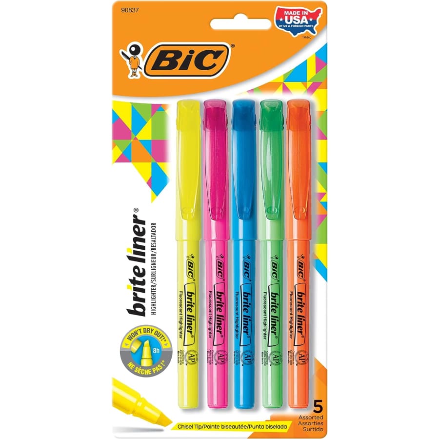 BIC Brite Liner Highlighters 5-Pack for $1 BIC Brite Liner Highlighters 5-Pack for $1