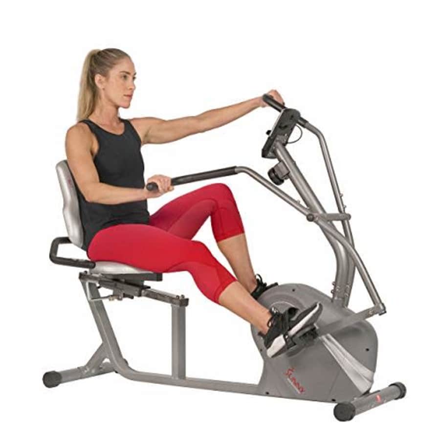 Sunny Health & Fitness Cross Trainer Magnetic Recumbent Bike with Arm Exercisers - SF-RB4936, Silver for $297